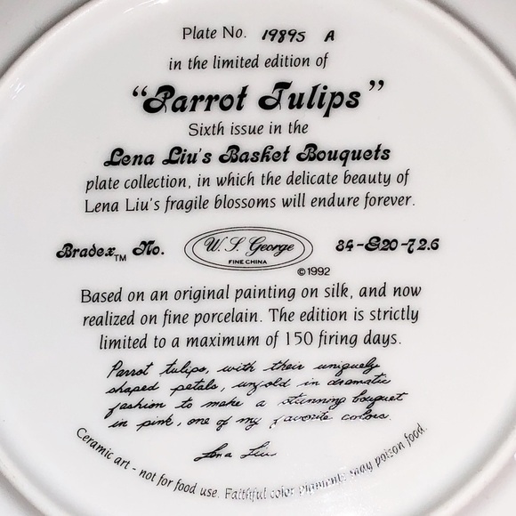 Vintage The Bradford Exchange Parrot Tulips Collectors Plate From 1992 - Picture 3 of 4